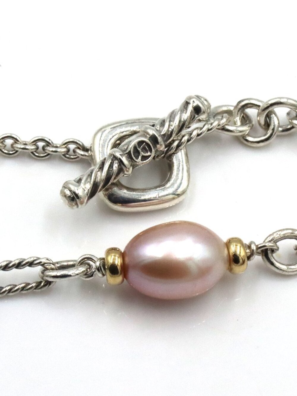 David Yurman pearl Figaro 2 tone necklace